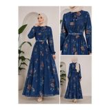 Novaİst ZARİF DESENLİ KEMERLİ ŞIK ŞİFON KALİTELİ YAZLIK KADIN ELBİSE (LACİVERT)