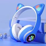 Novatis Bluetooth Kablosuz Renkli LED Işıklı Kedili Katlanabilir Sd Kartlı Çocuk Kafa ve Kulak Üstü Kulaklık - Mavi