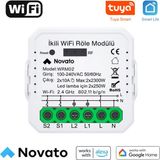Novato WiFi Çift Çıkışlı Akıllı Röle WRM02 - 2x10A, Anahtar Girişli ( Tuya - Smart Life Uyumlu ) - 1 Adet