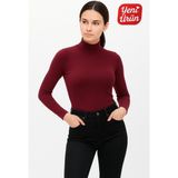 Novelle Balıkçı Yaka Uzun Kol Fitilli Bluz - Bordo - 2XL
