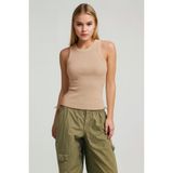Novelle Halter Yaka Fitilli Atlet - Bej - 2XL