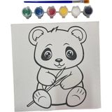 Noventra 🎨 Çocuklar Için Boyama Tuval Seti – 20X20 Cm, Fırça ve Akrilik Boya Dahil - Panda