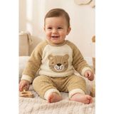Noveram Kids Kışlık Polar Kumaş Kedi Desenli Bebek Eşofman Takımı-Unisex - Bej - 12 Ay