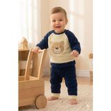 Noveram Kids Kışlık Polar Kumaş Kedi Desenli Bebek Eşofman Takımı-Unisex - Lacivert - 24 Ay