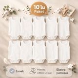 Novibaby 10'lu Bebek Atlet Body Zıbın Çıtçıtlı Beyaz 100% Pamuk Yenidoğan - Beyaz Bebek Body Zıbın - 9 - 12 Ay