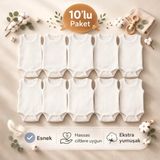 Novibaby 10'lu Ribana Bebek Atlet Body Zıbın Raporu Çıtçıtlı Beyaz 100% Pamuk - Ribana Bebek Body - 6 - 9 Ay - Beyaz-WT16