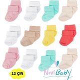 Novibaby 12'li Bambu Yenidoğan Bebek Çorap I Baby Girl I Kız Erkek Bebek Çorabı - 1,5 - 2 Yaş - Karışık - Pudra