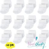 Novibaby 12'li Bambu Yenidoğan Bebek Çorap I Snow White I Kız Erkek Bebek Çorabı - 1 - 1,5 Yaş - Beyaz