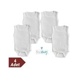 Novibaby 4'lü Bebek Atlet Body Zıbın Raporlu Çıtçıtlı Beyaz 100% Pamuk - 0 - 3 Ay