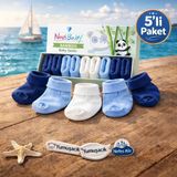Novibaby 5'li Bambu Yenidoğan Bebek Çorabı I Mix Blue I 0-6 Ay - 0 - 6 Ay - Lacivert - Mavi - Beyaz