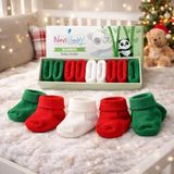 Novibaby 5'li Bambu Yenidoğan Bebek Çorap I Christmas I Kız Erkek Bebek Çorabı - Kırmızı - Yeşil - 1 - 1,5 Yaş
