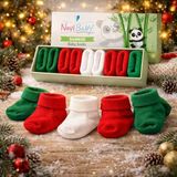 Novibaby 5'li Bambu Yenidoğan Bebek Çorap I Christmas I Kız Erkek Bebek Çorabı - Kırmızı - Yeşil - 6 - 12 Ay