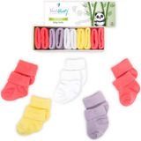 Novibaby 5'li Bambu Yenidoğan Bebek Çorap I Colourful I Kız Erkek Bebek Çorabı - Pembe - Lila - Beyaz - 1 - 1,5 Yaş
