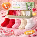 Novibaby 5'li Bambu Yenidoğan Bebek Çorap I Love I Kız Erkek Bebek Çorabı - Beyaz - Pembe - Kırmızı - 1 - 1,5 Yaş