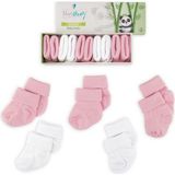 Novibaby 5'li Bambu Yenidoğan Bebek Çorap I Pinky I Kız Erkek Bebek Çorabı - Açık Pembe - Beyaz - 1,5 - 2 Yaş