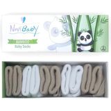 Novibaby 5'li Bambu Yenidoğan Bebek Çorap I White Beige I Kız Erkek Bebek Çorabı - Bej - Beyaz - 6 - 12 Ay