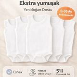 Novibaby 5'li Bebek Atlet Body Zıbın Çıtçıtlı Beyaz 100% Pamuk - Beyaz Bebek Body Zıbın - 1,5 - 2 Yaş