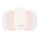 Novibaby 5'li Jakarlı İp Askılı Bebek Body Zıbın Çıtçıtlı 100% Pamuk, Beyaz Ekru Pembe Bebek Atlet Body Zıbın