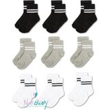 Novibaby 9'lu Pamuklu Çocuk Kolej Soket Çorap Bebek Unisex Kız Kadın Erkek Okul Çorabı, Beyaz Siyah Pembe - 0 - 1 Yaş - Siyah - Beyaz - Gri