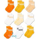 Novibaby 9'lu Pamuklu Çocuk Kolej Soket Çorap Bebek Unisex Kız Kadın Erkek Okul Çorabı, Beyaz Siyah Pembe - 3 - 4 Yaş - Turuncu - Sarı