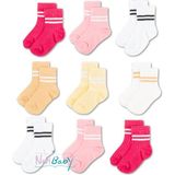 Novibaby 9'lu Pamuklu Çocuk Kolej Soket Çorap Bebek Unisex Kız Kadın Erkek Okul Çorabı, Beyaz Siyah Pembe - 5 - 6 Yaş - Fuşya - Pembe - Krem Rengi