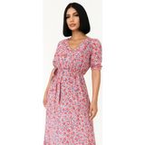 Novis Liora Çiçek Desenli Yırtmaçlı Elbise - Pembe - Çok Renkli