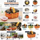 Novélune Saklama Kabı: Paslanmaz Çelik 2 Katlı Yemek Taşıma Kabı 20X13X10 cm