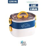 Novélune Yemek Kabı: 1200 ml Iki Kat Üç Bölme Paslanmaz Çelik Bento Sefer Tası