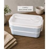 Novélune Yemek Kabı: 2 Katlı Lunch Box Çatal Kaşıklı Taşıma Saplı 1000 ml Mavi