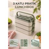 Novélune Yemek Kabı: 3 Katlı Bölmeli Kilitli Lunchbox Taşıma Saplı Kaşık Çatal Dahil
