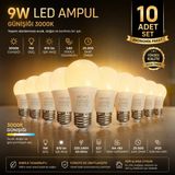 Novo 10 Adet 9W LED Ampul E27 Duy 3000K Günışığı Sarı Işık 810 Lümen Enerji Tasarruflu Uzun Ömürlü LED Lamba Seti - Çok Renkli