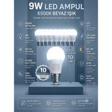 Novo 10 Adet 9W LED Ampul E27 Duy Beyaz Işık 6500K ,810 Lümen Enerji Tasarruflu Uzun Ömürlü LED Lamba Seti - Çok Renkli