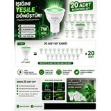 Novo 20 Adet Yeşil Işıklı 7W LED Spot Ampul Ekonomik Set ,bahçe, Mağaza ve Vitrin Aydınlatma Çim Armatür Uyumlu Güçlü Tasarruflu LED Ampul - Çok Renkli