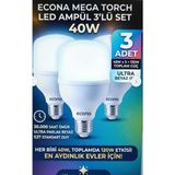 Novo (3 Adet) 40W Torch LED Ampul E27 Duy Beyaz Işık Yüksek Lümen Tasarruflu Güçlü Aydınlatma - Çok Renkli