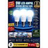 Novo 3 Adet 9W LED Ampul E27 Duy Beyaz Işık 6500K 810 Lümen Enerji Tasarruflu Uzun Ömürlü LED Lamba Seti - Çok Renkli
