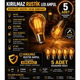 Novo 5 Adet Kırılmaz Rustik LED Ampul 4W 2700K Amber Işık 400 Lümen E27 Dekoratif Filament Ampul Otantik Cafe Restoran Ev Aydınlatma,dekoratif Vintage Edison Glop Ampul 220V, - Çok Renkli