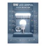 Novo Ampul 10 Adet 9W LED Ampul E27 Duy BEYAZ IŞIK 6500K ,810 Lümen – Enerji Tasarruflu Uzun Ömürlü LED Lamba Seti