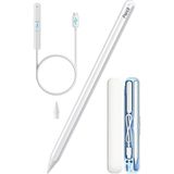 Novstrap Apple iPad Pro 12.9 Inç 2/3/4/5/6 ile Uyumlu Dokunmatik Tablet Kalemi Avuç Içi Reddi Pencil C10A Manyetik Şarjlı Kısayol Tuşlu Bluetooth Stylus - Beyaz - Pro 12.9 Tüm Seri