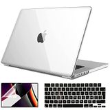 NovStrap Apple MacBook Pro 2021 M1 14.2 inc A2442 Uyumlu Parlak Kılıf + Siyah Klavye Kılıfı + Film ŞEFFAF