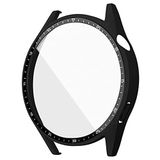 NovStrap Huawei Watch GT3 46mm ile Uyumlu Ekran Koruyucu Temperli Cam ve Kasa Koruyucu Sert PC SİYAH