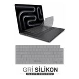 NovStrap MacBook Pro 14 İnç M4/M5 A3434 A3426 A3427 Uyumlu Türkçe Q Gri Füme Silikon Klavye Koruyucu Kılıf