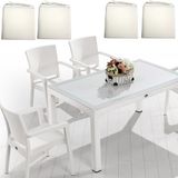 Novussi 90x150 Classi Rattan Masa ve 4 Adet Minderli Paris Koluk - Bahçe takımı - Beyaz