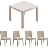 Novussi 90X90 Classi Rattan Masa(1) - Nice Rattan Koltuk(4) Bahçe Takımı - Bej