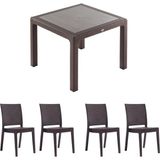 Novussi 90X90 Classi Rattan Masa(1) - Nice Rattan Koltuk(4) Bahçe Takımı - Kahverengi