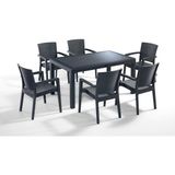 Novussi Antrasit Novussi Liverno Rattan Masa Koltuk Takımı 90X150 Camlı Masa - 6 - Dikdörtgen