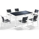 Novussi Seginus 90 x 150 cm 6'lı Camlı Bahçe Masa Takımı Beyaz Antrasit