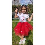 Novy Baby 23 Nisan Atatürk Baskılı Omuzu Kolu Fırfırlı Tişört Kız Çocuk - 2-9 Yaş - Beyaz Kırmızı Simli - 2088 - Beyaz - Kırmız - 5 Yaş