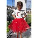Novy Baby 23 Nisan Bayram Doğum Günü Özel Gün Kız Çocuk Bebek Tütü Etek - 2-9 Yaş - 7 Yaş - Kırmızı