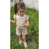 Novy Baby Müslin Kumaş Dantel Yaka Fırfır Kol Fiyonklu Kız Çocuk Tulum