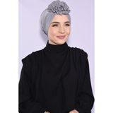 Nowa Scarf Güllü Büzgülü Çift Taraflı Tesettür Bone Gümüş Gri
